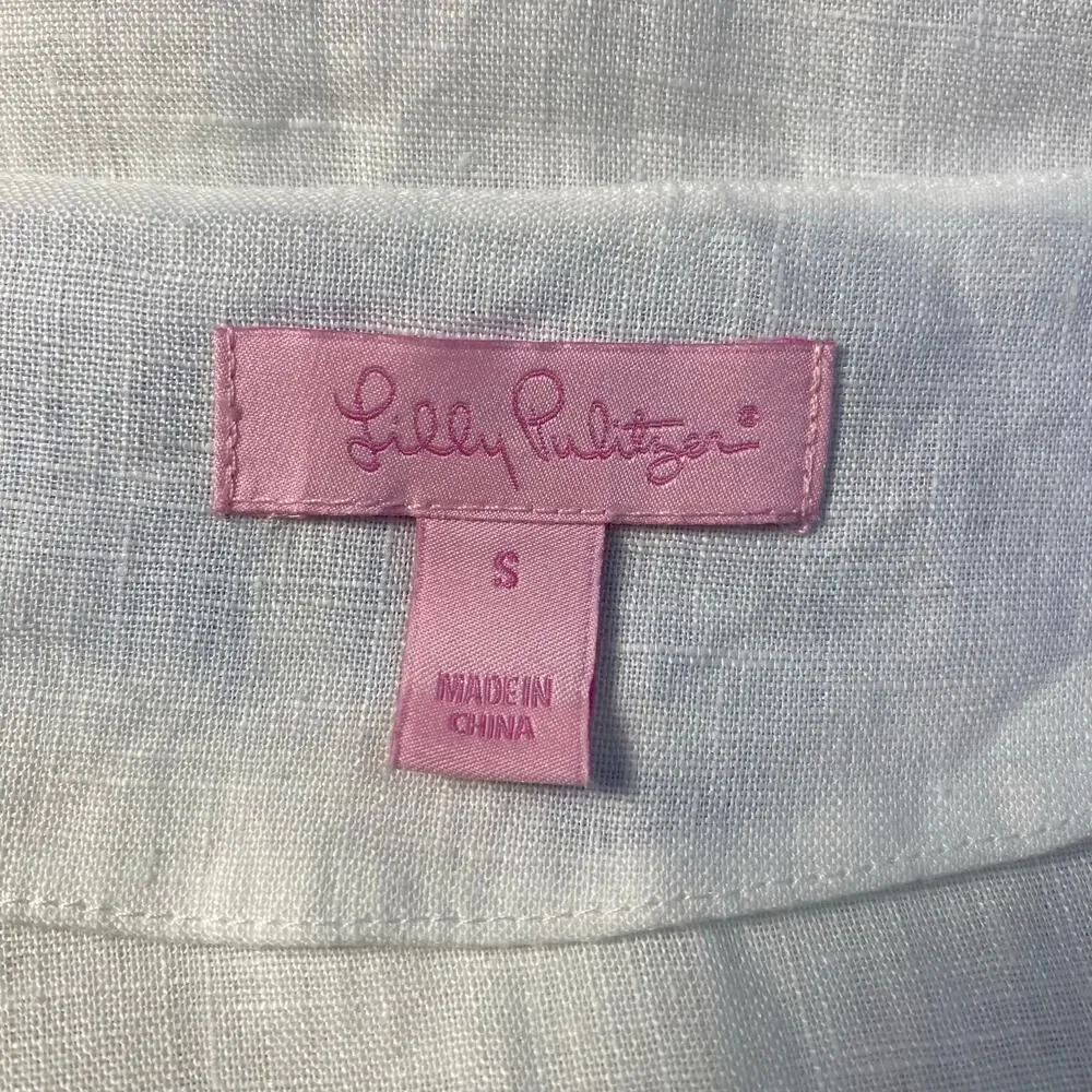 Lilly Pulitzer Amelia Island White Blue Linen Tunic Top Size Small Coastal - Picture 2 of 9